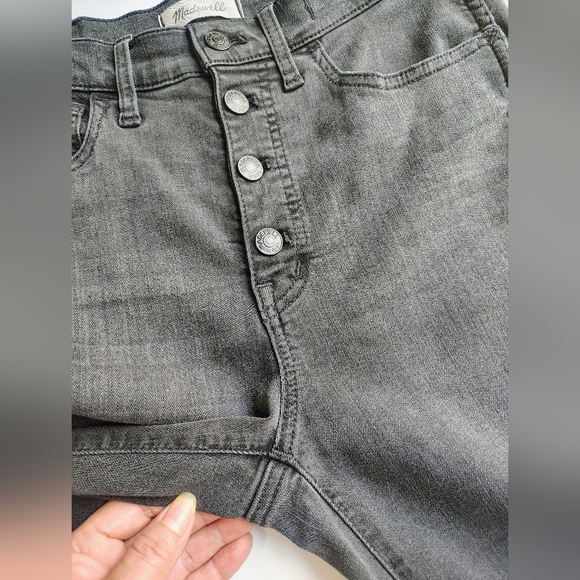 Madewell 10" high rise skinny jeans exposed button fly frayed Hem grey sz 27. - Picture 12 of 17